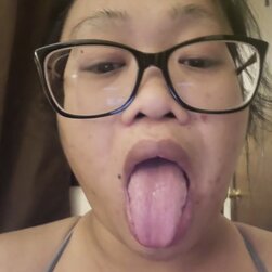 Big-Titted Oriental Babe With Glasses Talks Dirty and Gets Wet