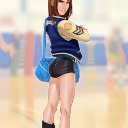 バレーボールカートゥーンポルノスター、タイトユニフォームでファック