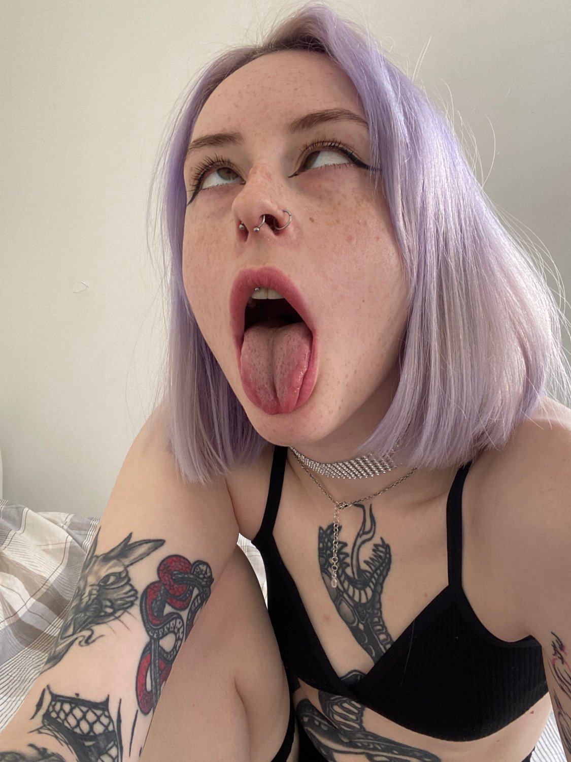 Tattooed alt girl Lorena flaunts her piercings and purple hair 13