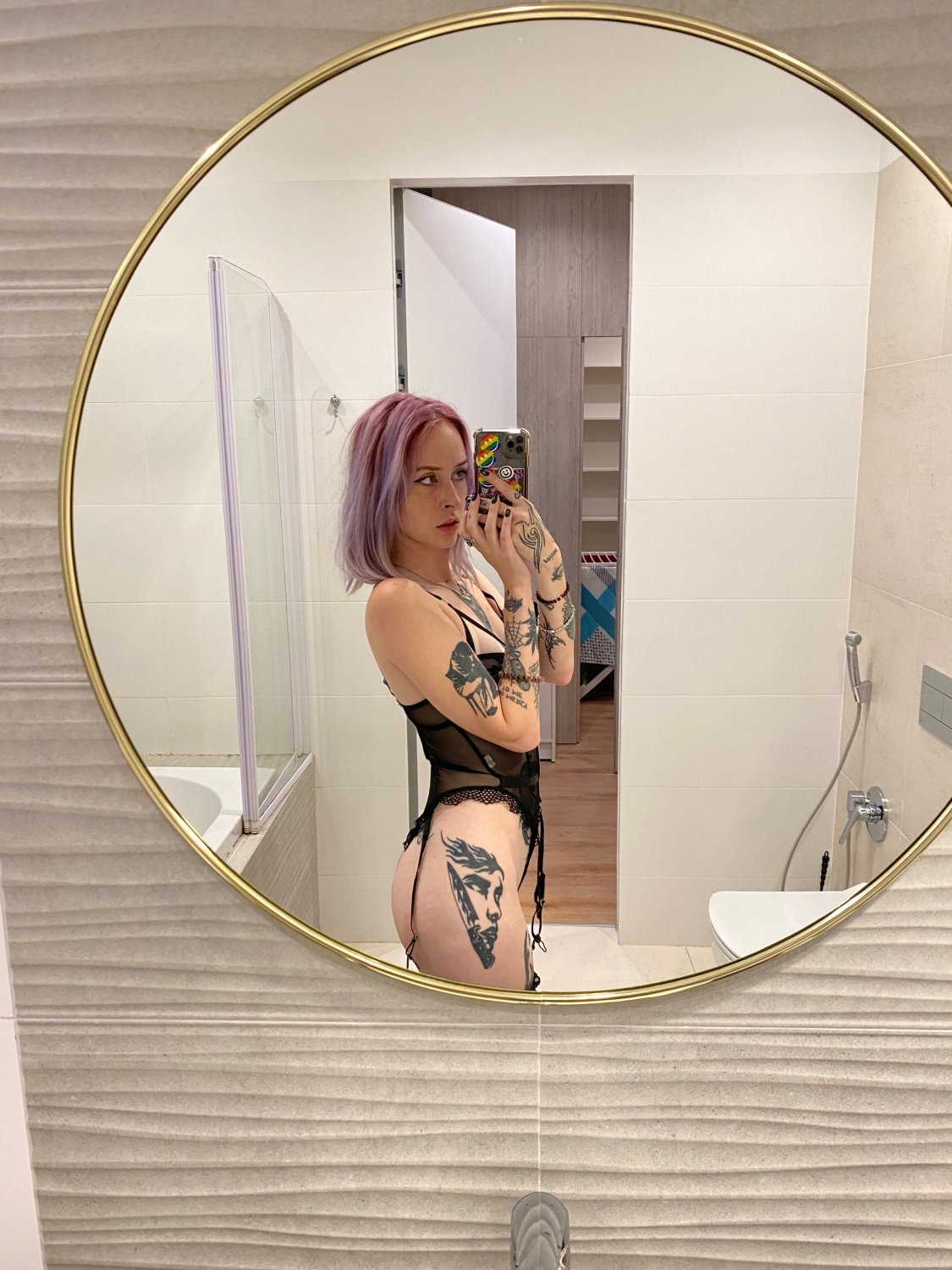 Tattooed alt girl Lorena flaunts her piercings and purple hair 38