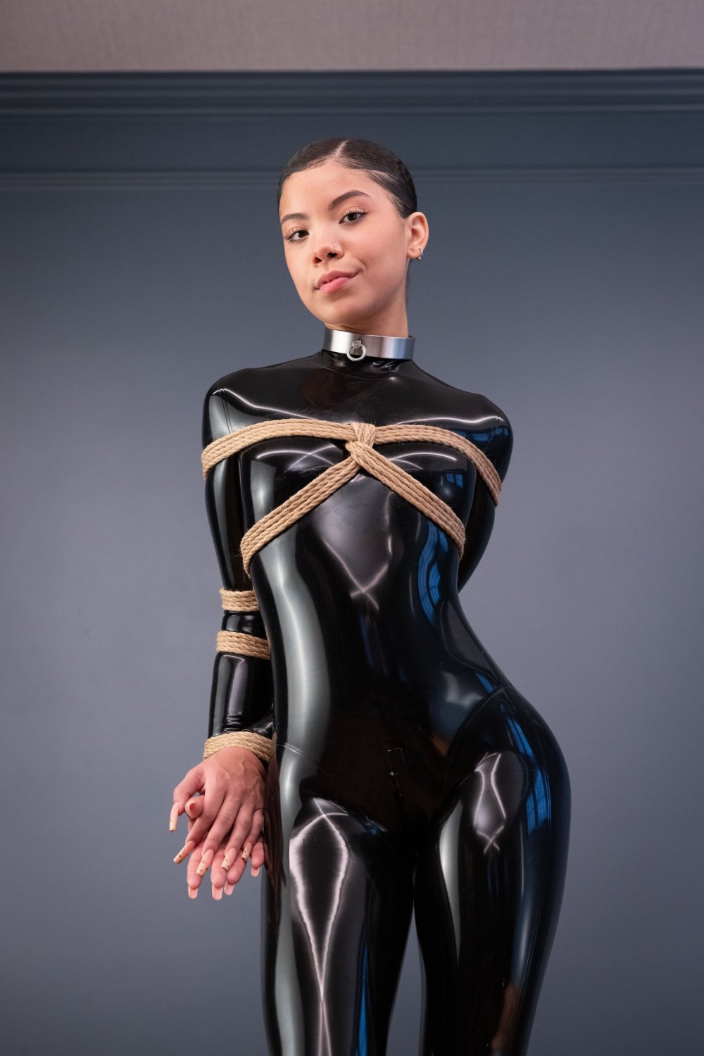 Ebony latex submissive Shweetie shows off her kinky, fragile side 22