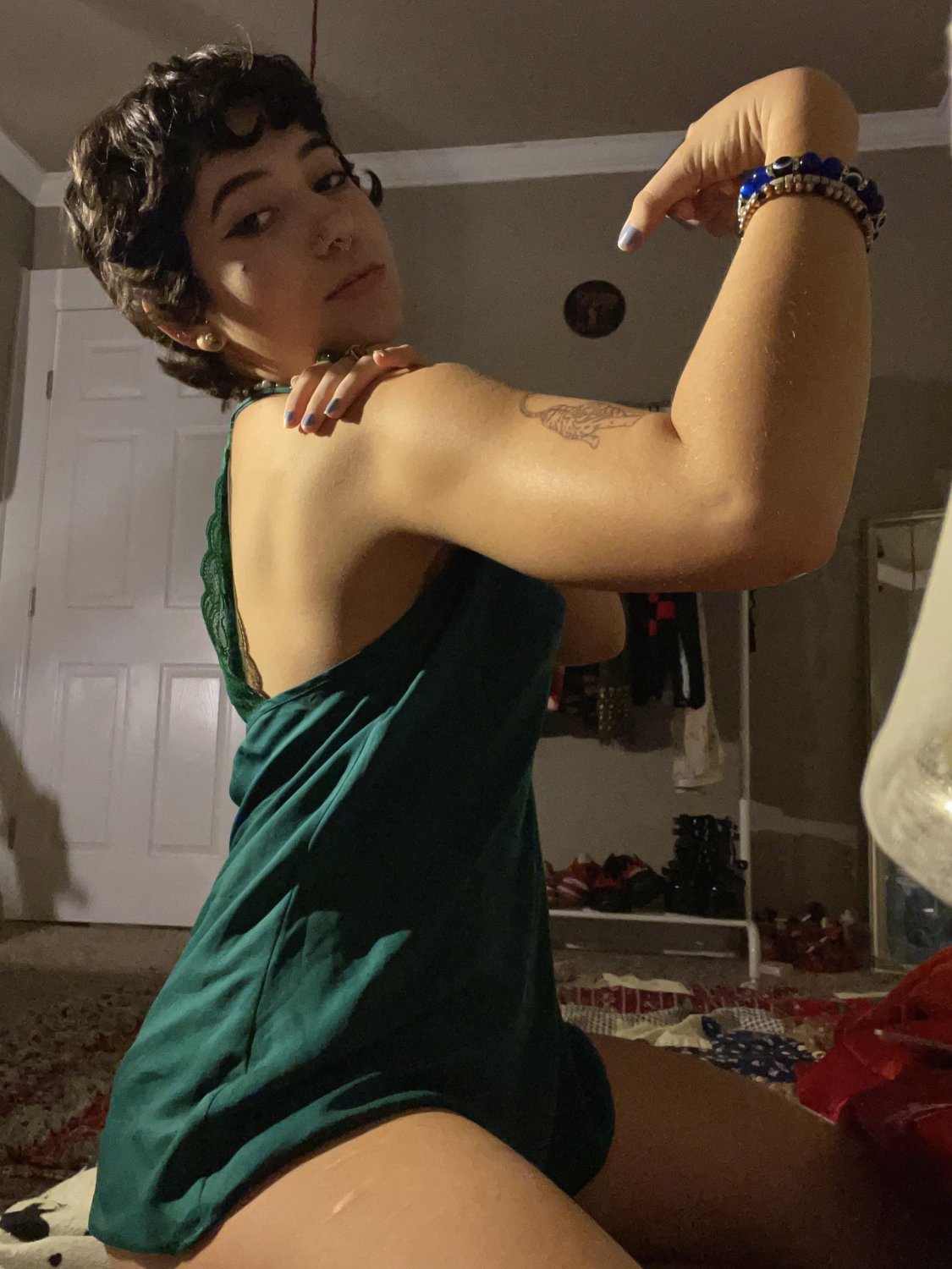 Short-Haired Brunette Dyke Teasing in Amateur Fun 21