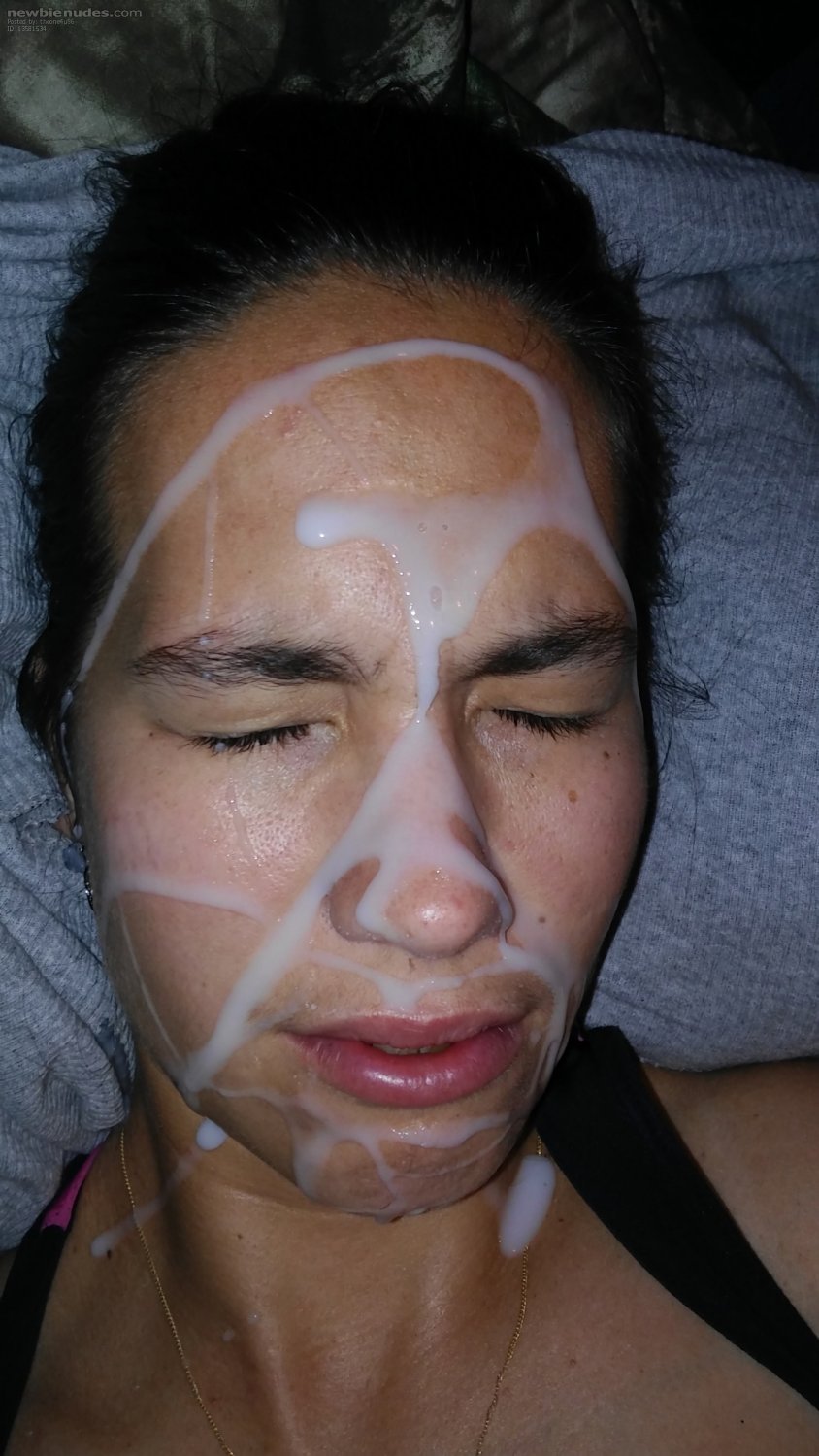 Spunked All Over That Pretty Brunette Face 6