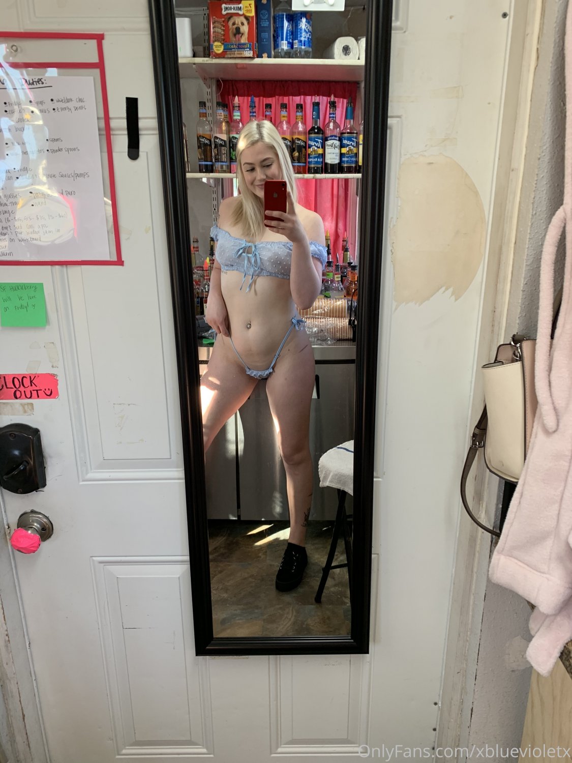 Naughty Blonde Barista Strips At Work — Soaked Panties And All 97
