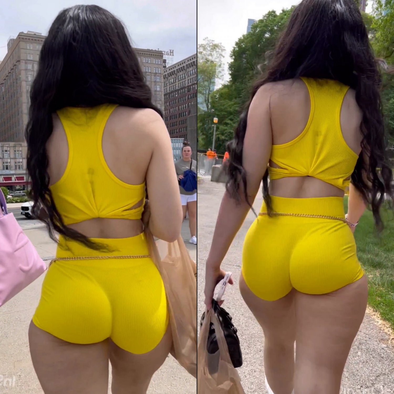 Thick Booty Popping Out of Yellow Shorts in Steamy Candid Footage 7