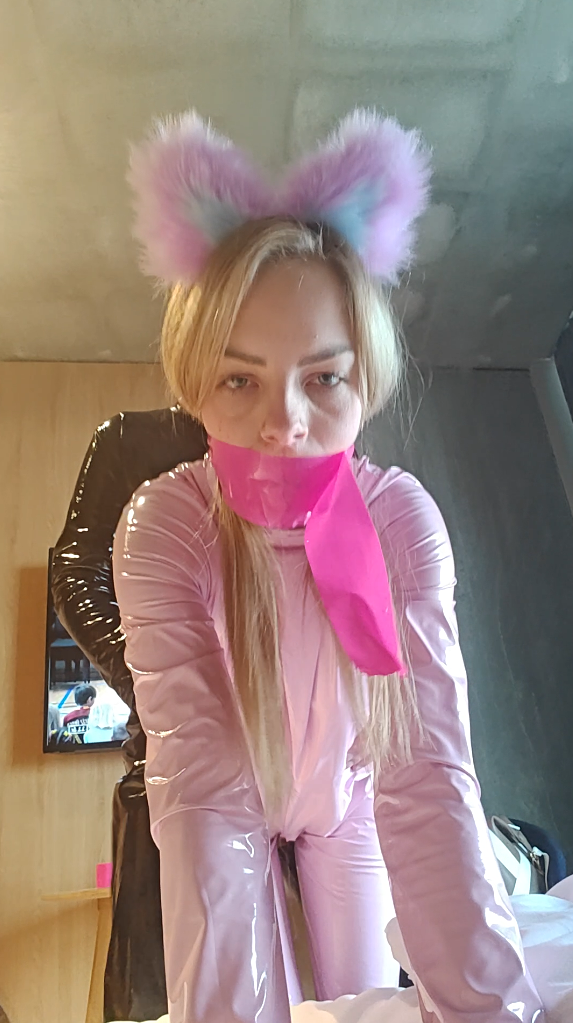 Sexy Girl in Pink PVC Catsuit Gets Rough BDSM Treatment 13
