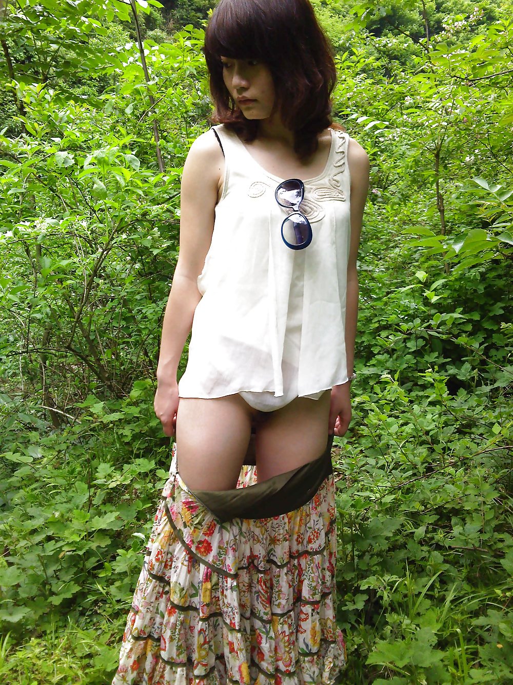 Slutty Asian Wife Showing Her Hairy Pussy Outdoors 4