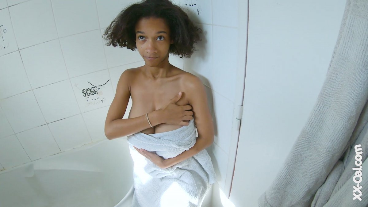 Busty French Ebony Babe Soaks Herself in the Shower 1