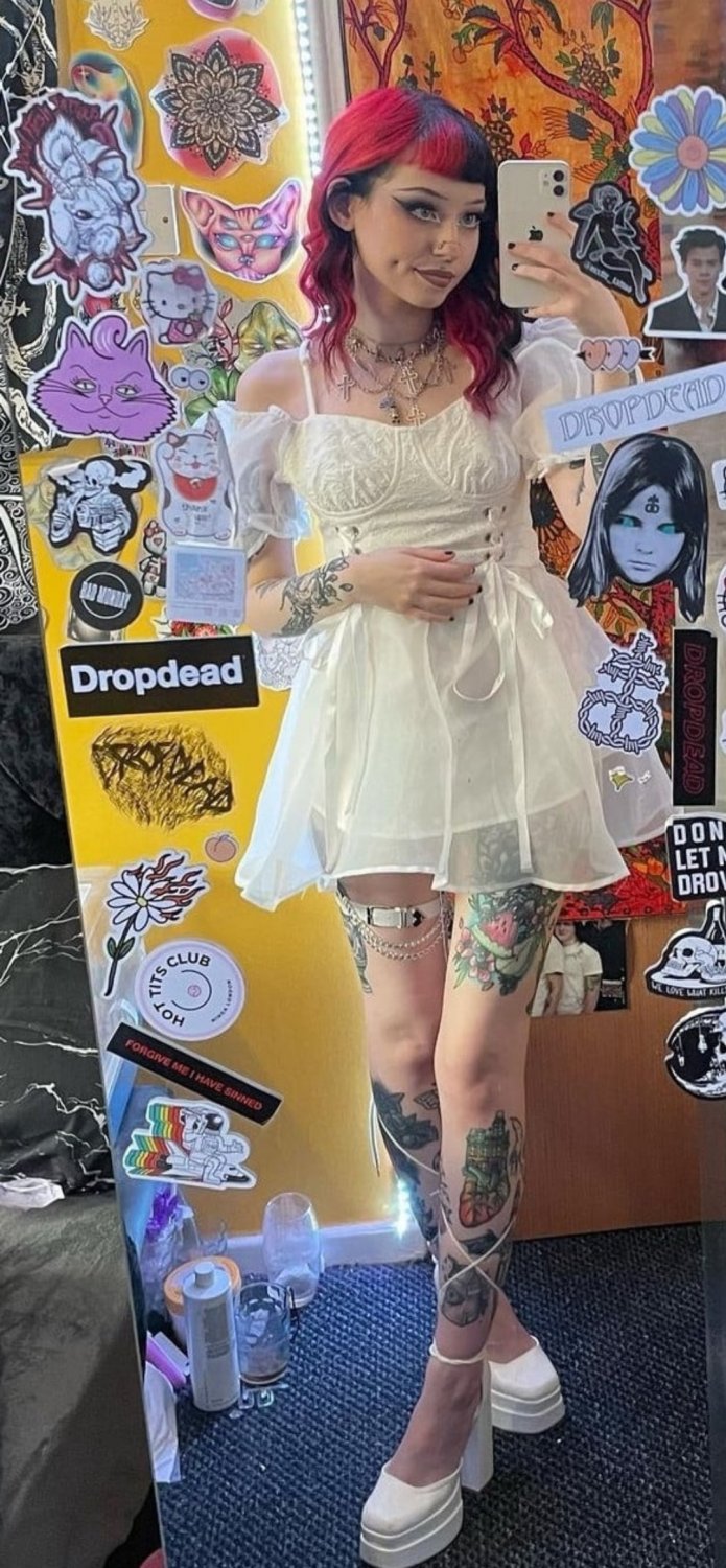 Goth Floozy Chloe Jerking And Showing Off Her Tattoos 14