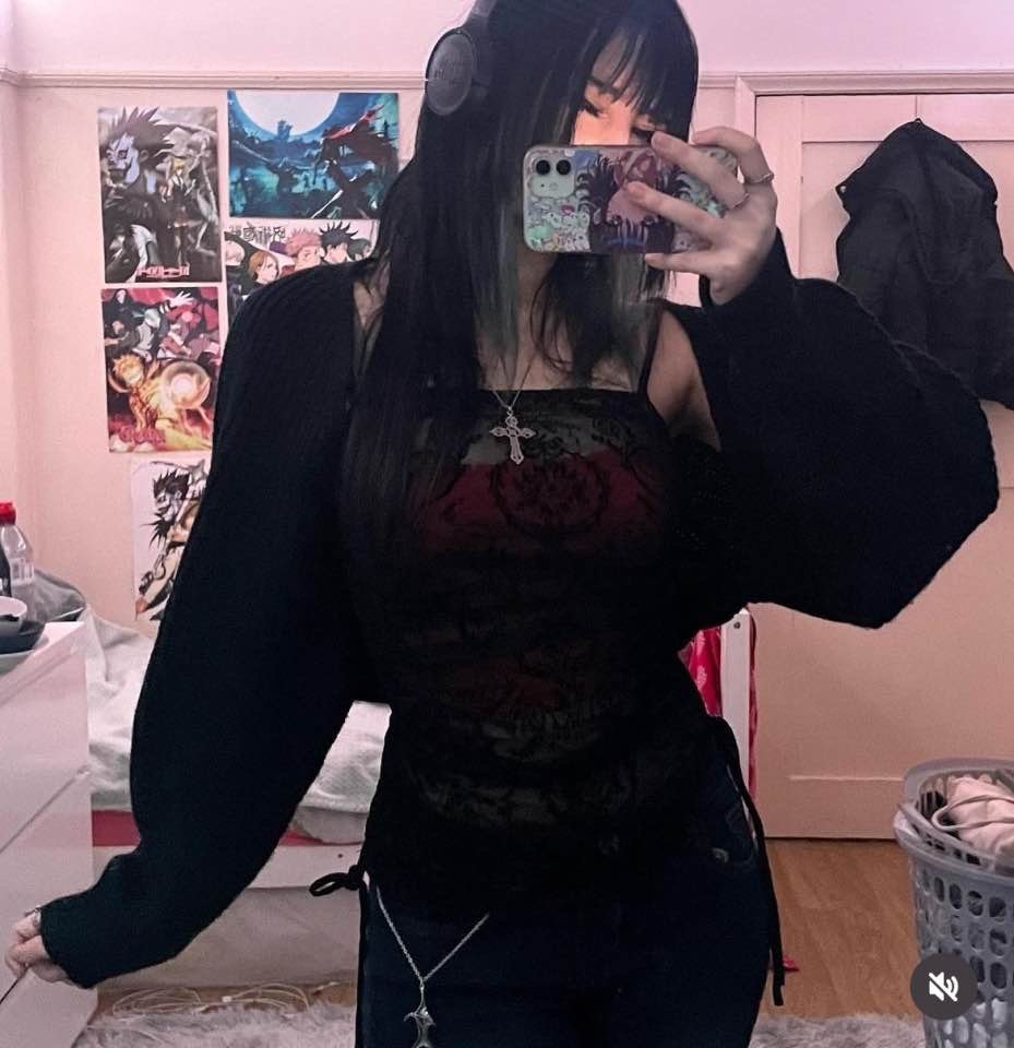 Cute Goth Girl Teasing With Her Pierced Nipples And Tight Body 2
